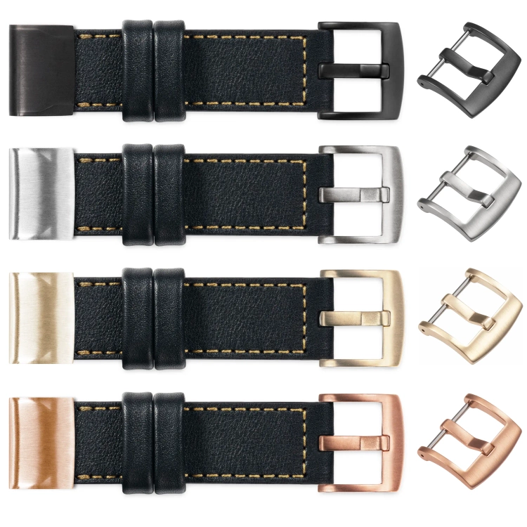 moVear Prestige C1 Skórzany pasek do Garmin QuickFit 20mm (Fenix / Instinct - 43/42/40mm) | Czarny, złote przeszycie [rozmiary XS-XXL i klamra do wyboru]