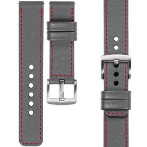 moVear Prestige C1 Skórzany pasek 20mm do zegarka | Szary, czerwone przeszycie [rozmiary XS-XXL i klamra do wyboru]