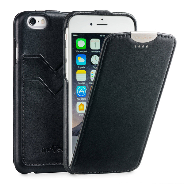 moVear flipDown C+ Skórzane Etui do Apple iPhone 6 / 6s | Skóra Gładka | Czarny