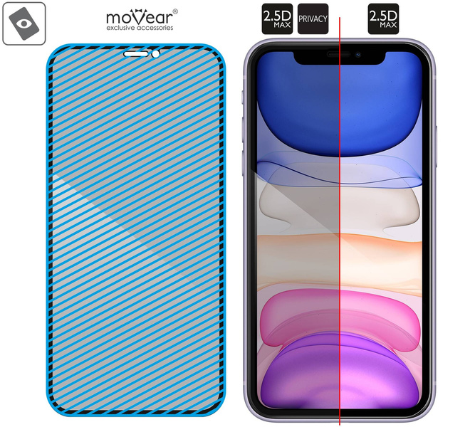 moVear GLASS mSHIELD 2.5D MAX privacy do Apple iPhone 11 / Xr (6.1") (Prywatyzujące, kompatybilne z etui)