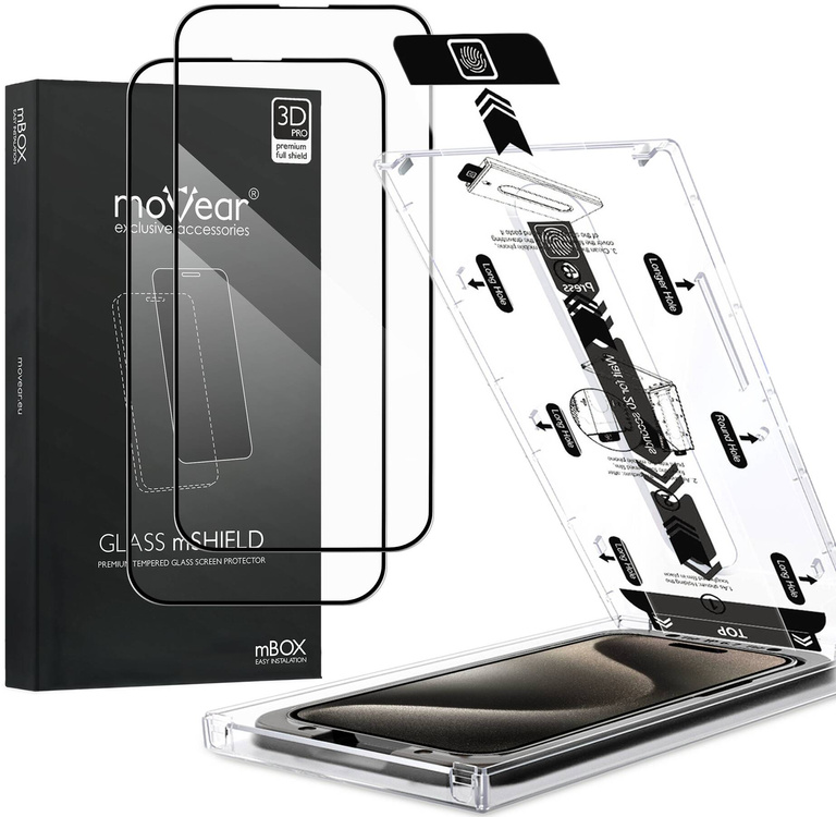 2 szt. | moVear mBOX GLASS mSHIELD 3D PRO do Apple iPhone 15 Pro (6.1") (łatwy montaż)