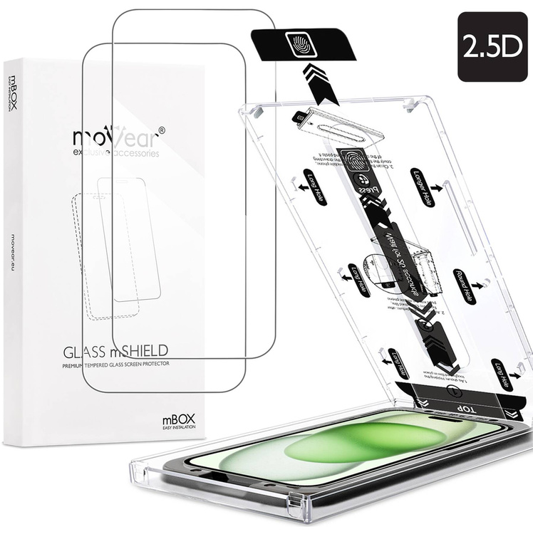 2 szt. | moVear mBOX GLASS mSHIELD 2.5D do Apple iPhone 16/15 Plus / 15 Pro Max (6.7") (łatwy montaż)