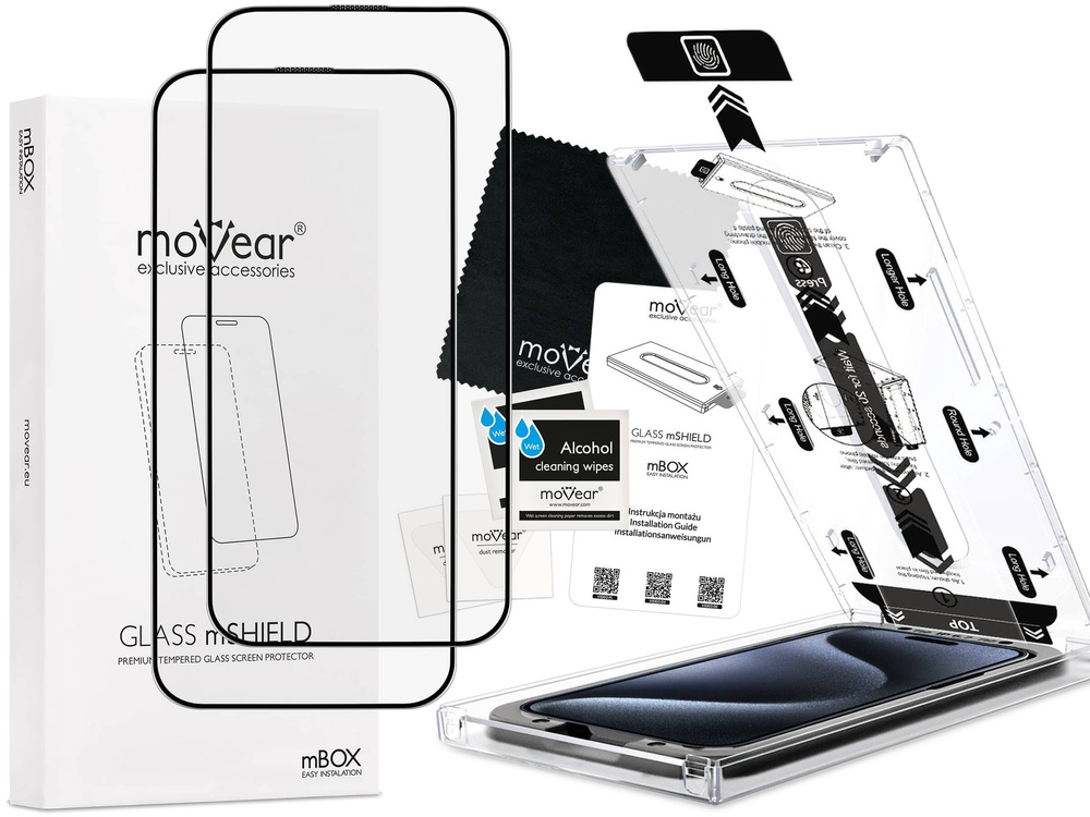 2 szt. | moVear mBOX GLASS mSHIELD 2.5D MAX MATT do Apple iPhone 15 Pro Max (6.7") (Antyrefleksyjne, kompatybilne z etui, z Aplikatorem)
