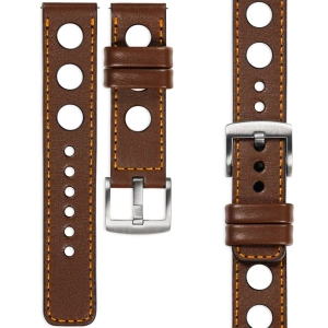 moVear Prestige R1 Skórzany pasek 22mm do zegarka | Ciemnobrązowy, pomarańczowe przeszycie [rozmiary XS-XXL i klamra do wyboru]