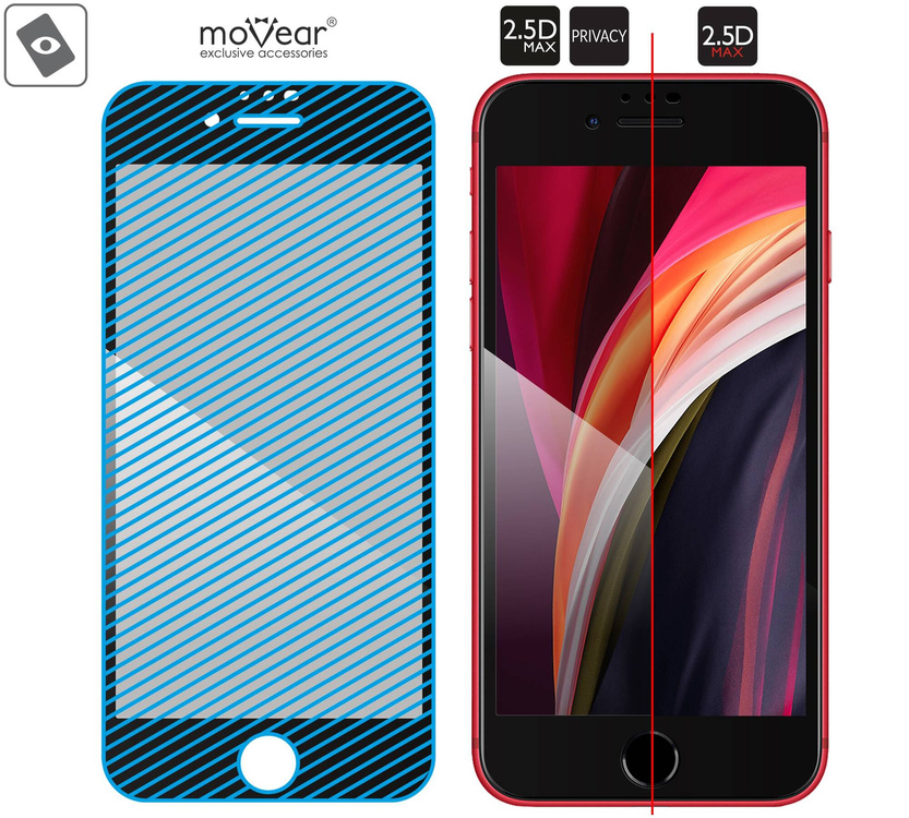 moVear GLASS mSHIELD 2.5D MAX privacy do Apple iPhone SE (2022 / 2020) / 8 / 7 (4.7") (Prywatyzujące, kompatybilne z etui)