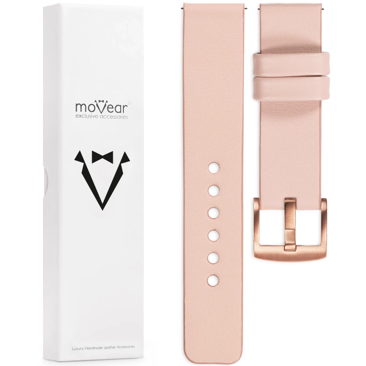 moVear Prestige S1 Skórzany pasek 20mm do Amzfit GTS / Bip / Zeep | Różowy cielisty [rozmiary XS-XXL i klamra do wyboru]