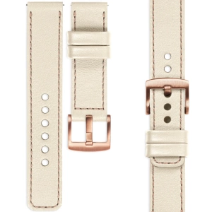 moVear Prestige C1 Skórzany pasek 20mm do Samsung Galaxy Watch 7 / 6 / 5 / 4 / 3 & Pro / FE / Classic / Active | Beżowy, różowe złoto przeszycie [rozmiary XS-XXL i klamra do wyboru]