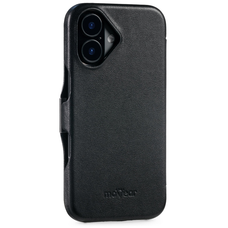 moVear flipSide 4C skórzane etui do Apple iPhone 16 (6.1") | Skóra naturalna gładka (Czarna)