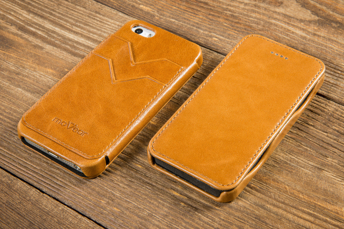 moVear flipSide C+ Skórzane Etui do Apple iPhone SE / 5s / 5 | Skóra Vintage | Jasnobrązowy