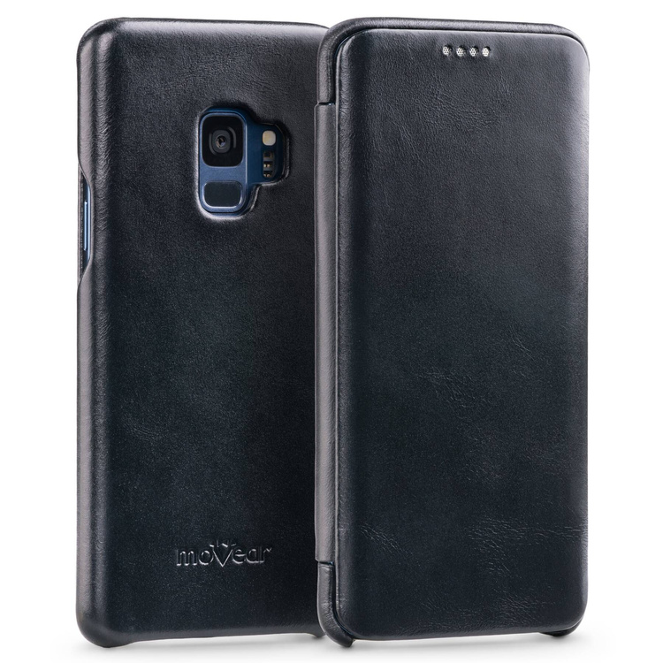 moVear flipSide S skórzane etui do Samsung Galaxy S9 (5.8") | Skóra naturalna vintage (Czarna)