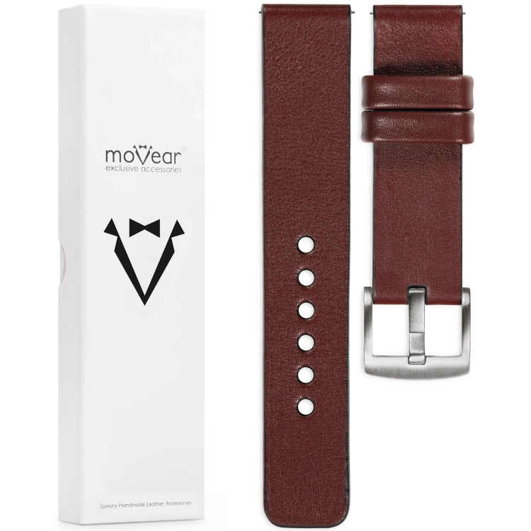 moVear Prestige S1 Skórzany pasek 22mm do Xiaomi Watch S1 / Mi Watch / Amzfit | Kasztanowy [rozmiary XS-XXL i klamra do wyboru]