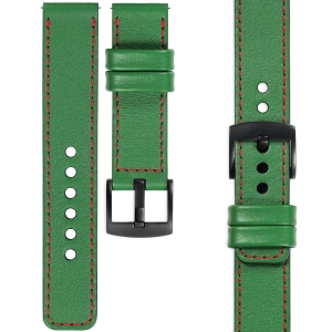 moVear Prestige C1 Skórzany pasek 22mm do zegarka | Zielony, czerwone przeszycie [rozmiary XS-XXL i klamra do wyboru]