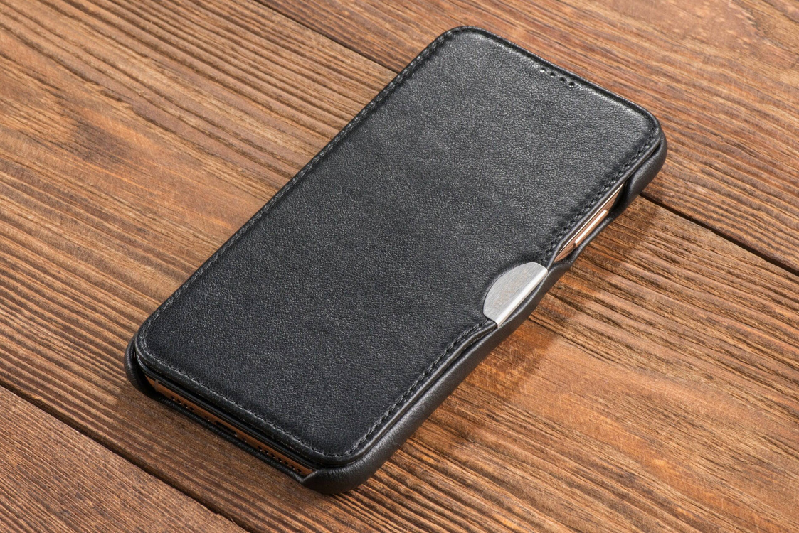 moVear flipSide C skórzane etui do Apple iPhone Xs MAX (6.5") | Skóra naturalna nappa (Czarna)