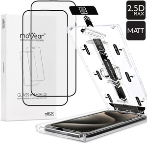 2 szt. | moVear mBOX GLASS mSHIELD 2.5D MAX MATT do Apple iPhone 15 Pro (6.1") (Antyrefleksyjne, kompatybilne z etui, z Aplikatorem)