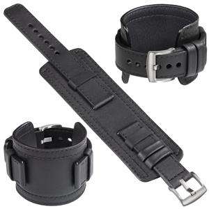 moVear Cw1 22mm Szeroki skórzany pasek do zegarka / smartwatcha | Czarny z czarnym przeszyciem, rozmiar S/M