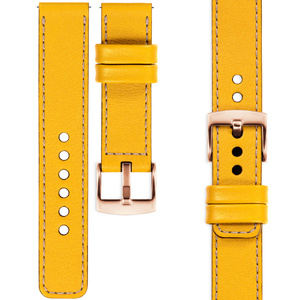 moVear Prestige C1 Skórzany pasek 18mm do Huawei Watch GT 4 (41mm) | Żółty, różowe złoto przeszycie [rozmiary XS-XXL i klamra do wyboru]