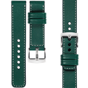 moVear Prestige C1 Skórzany pasek 18mm do zegarka | Zielony butelkowy, białe przeszycie [rozmiary XS-XXL i klamra do wyboru]