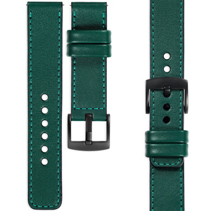 moVear Prestige C1 Skórzany pasek 18mm do zegarka | Zielony butelkowy, turkusowe przeszycie [rozmiary XS-XXL i klamra do wyboru]