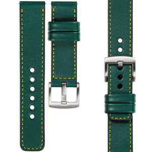 moVear Prestige C1 Skórzany pasek 18mm do zegarka | Zielony butelkowy, żółte przeszycie [rozmiary XS-XXL i klamra do wyboru]