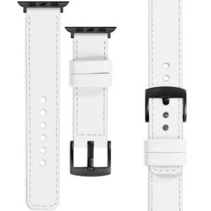 moVear Prestige C1 Skórzany pasek 22mm do Apple Watch 10 / 9 / 8 / 7 / 6 / 5 / 4 / SE (46/45/44mm) & Ultra (49mm) | Biały, białe przeszycie [rozmiary XS-XXL i klamra do wyboru]