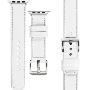 moVear Prestige C1 Skórzany pasek 22mm do Apple Watch 10 / 9 / 8 / 7 / 6 / 5 / 4 / SE (46/45/44mm) & Ultra (49mm) | Biały, srebrne przeszycie [rozmiary XS-XXL i klamra do wyboru]