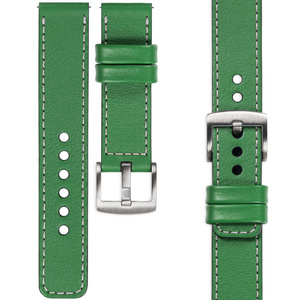 moVear Prestige C1 Skórzany pasek 22mm do zegarka | Zielony, srebrne przeszycie [rozmiary XS-XXL i klamra do wyboru]