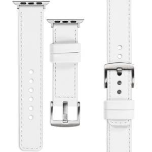 moVear Prestige C1 Skórzany pasek 24mm do Apple Watch 9 / 8 / 7 / 6 / 5 / 4 / SE (45/44mm) & Ultra (49mm) | Biały, białe przeszycie [rozmiary XS-XXL i klamra do wyboru]