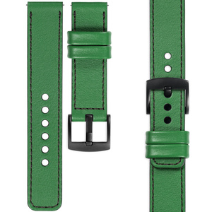 moVear Prestige C1 Skórzany pasek 24mm do zegarka | Zielony, czarne przeszycie [rozmiary XS-XXL i klamra do wyboru]