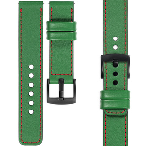 moVear Prestige C1 Skórzany pasek 24mm do zegarka | Zielony, czerwone przeszycie [rozmiary XS-XXL i klamra do wyboru]