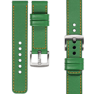 moVear Prestige C1 Skórzany pasek 24mm do zegarka | Zielony, pomarańczowe przeszycie [rozmiary XS-XXL i klamra do wyboru]