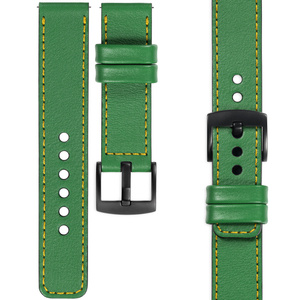 moVear Prestige C1 Skórzany pasek 24mm do zegarka | Zielony, żółte przeszycie [rozmiary XS-XXL i klamra do wyboru]