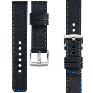 moVear Prestige C1 Skórzany pasek 26mm do zegarka | Czarny, niebieskie przeszycie [rozmiary XS-XXL i klamra do wyboru]