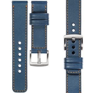moVear Prestige C1 Skórzany pasek 26mm do zegarka | Niebieski jeans, pomarańczowe przeszycie [rozmiary XS-XXL i klamra do wyboru]
