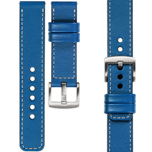 moVear Prestige C1 Skórzany pasek 26mm do zegarka | Niebieski, srebrne przeszycie [rozmiary XS-XXL i klamra do wyboru]