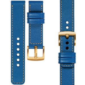 moVear Prestige C1 Skórzany pasek 26mm do zegarka | Niebieski, złote przeszycie [rozmiary XS-XXL i klamra do wyboru]