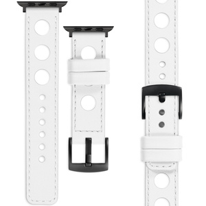 moVear Prestige R1 Skórzany pasek 22mm do Apple Watch 10 / 9 / 8 / 7 / 6 / 5 / 4 / SE (46/45/44mm) & Ultra (49mm) | Biały, białe przeszycie [rozmiary XS-XXL i klamra do wyboru]