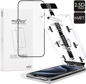 moVear mBOX GLASS mSHIELD 2.5D MAX MATT do Apple iPhone 15 Pro Max (6.7") (Antyrefleksyjne, kompatybilne z etui, z Aplikatorem)