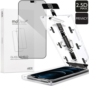 moVear mBOX GLASS mSHIELD 2.5D MAX privacy do Apple iPhone 12 Pro Max (6.7") (Anty spy, z Aplikatorem)