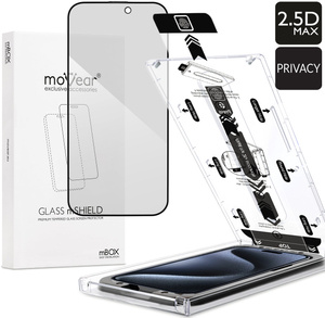 moVear mBOX GLASS mSHIELD 2.5D MAX privacy do Apple iPhone 15 Pro Max (6.7") (Anty spy, z Aplikatorem)