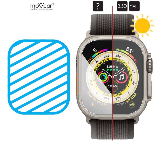 2 szt. | moVear GLASS mSHIELD 2.5D MATT do Apple Watch Ultra (49mm) (1.92") (Antyrefleksyjne, kompatybilne z etui)