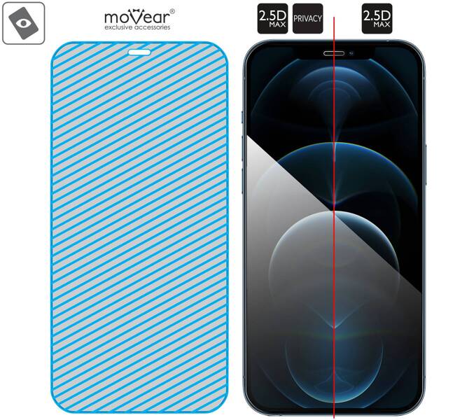 2 szt. | moVear GLASS mSHIELD 2.5D MAX privacy do Apple iPhone 12 Pro Max (6.7") (Prywatyzujące, kompatybilne z etui)