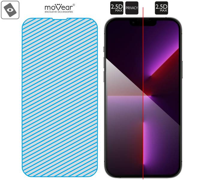 2 szt. | moVear GLASS mSHIELD 2.5D MAX privacy do Apple iPhone 14 Plus / 13 Pro Max (6.7") (Prywatyzujące, kompatybilne z etui)
