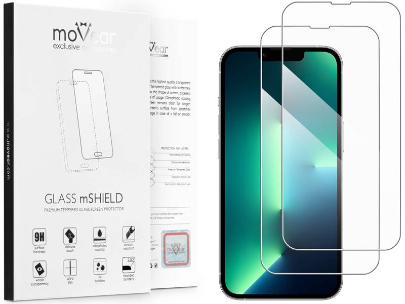 2 szt. | moVear GLASS mSHIELD 2.5D do Apple iPhone 13 Pro / 13 (6.1") (kompatybilne z etui)