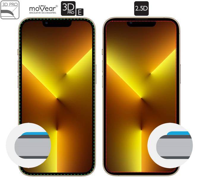 2 szt. | moVear GLASS mSHIELD 3D PRO-E do Apple iPhone 13 Pro / 13 (6.1") (kompatybilne z etui)