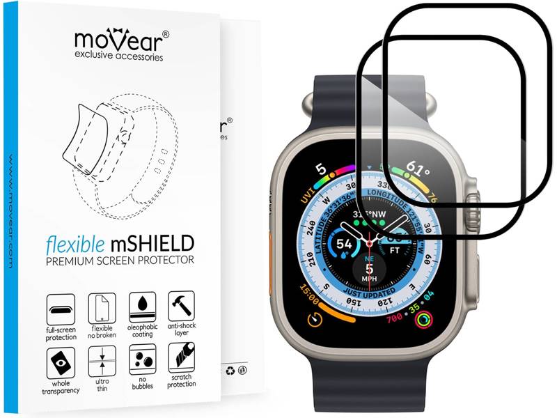 2 szt. | moVear flexible mSHIELD 2D do Apple Watch Ultra (49mm) (1.92"). Pancerne szkło hybrydowe.