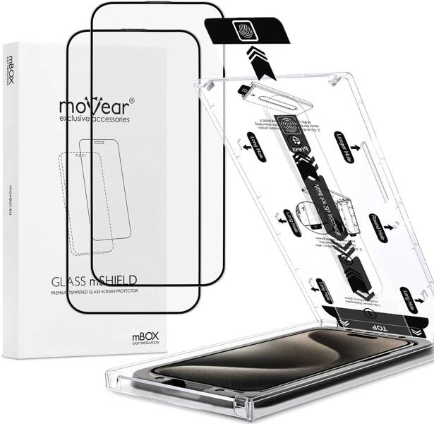 2 szt. | moVear mBOX GLASS mSHIELD 2.5D MAX MATT do Apple iPhone 15 Pro (6.1") (Antyrefleksyjne, kompatybilne z etui, z Aplikatorem)