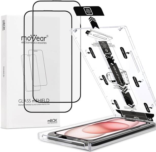 2 szt. | moVear mBOX GLASS mSHIELD 2.5D MAX MATT do Apple iPhone 16 / 15 (6,1") (Antyrefleksyjne, kompatybilne z etui, z Aplikatorem)