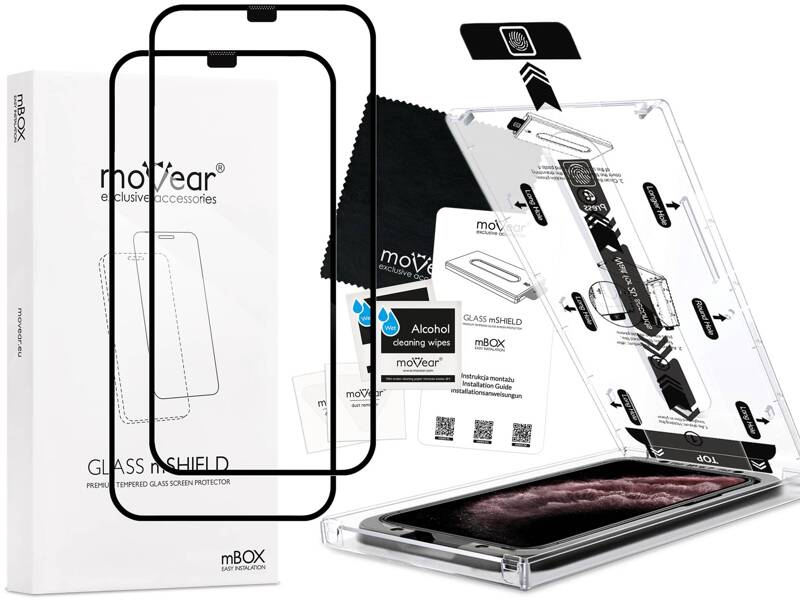 2 szt. | moVear mBOX GLASS mSHIELD 2.5D MAX do Apple iPhone 11 Pro Max / Xs MAX (6.5") (łatwy montaż)