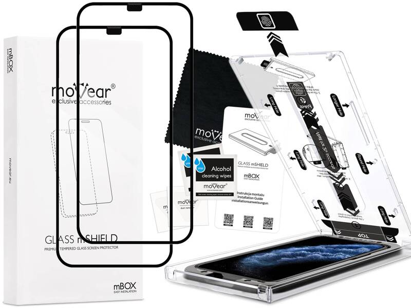 2 szt. | moVear mBOX GLASS mSHIELD 2.5D MAX do Apple iPhone 11 Pro / Xs / X (5.8") (łatwy montaż)