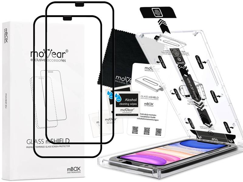 2 szt. | moVear mBOX GLASS mSHIELD 2.5D MAX do Apple iPhone 11 / Xr (6.1") (łatwy montaż)